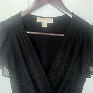 Michael Kors Black ruffled shimmer chiffon dress